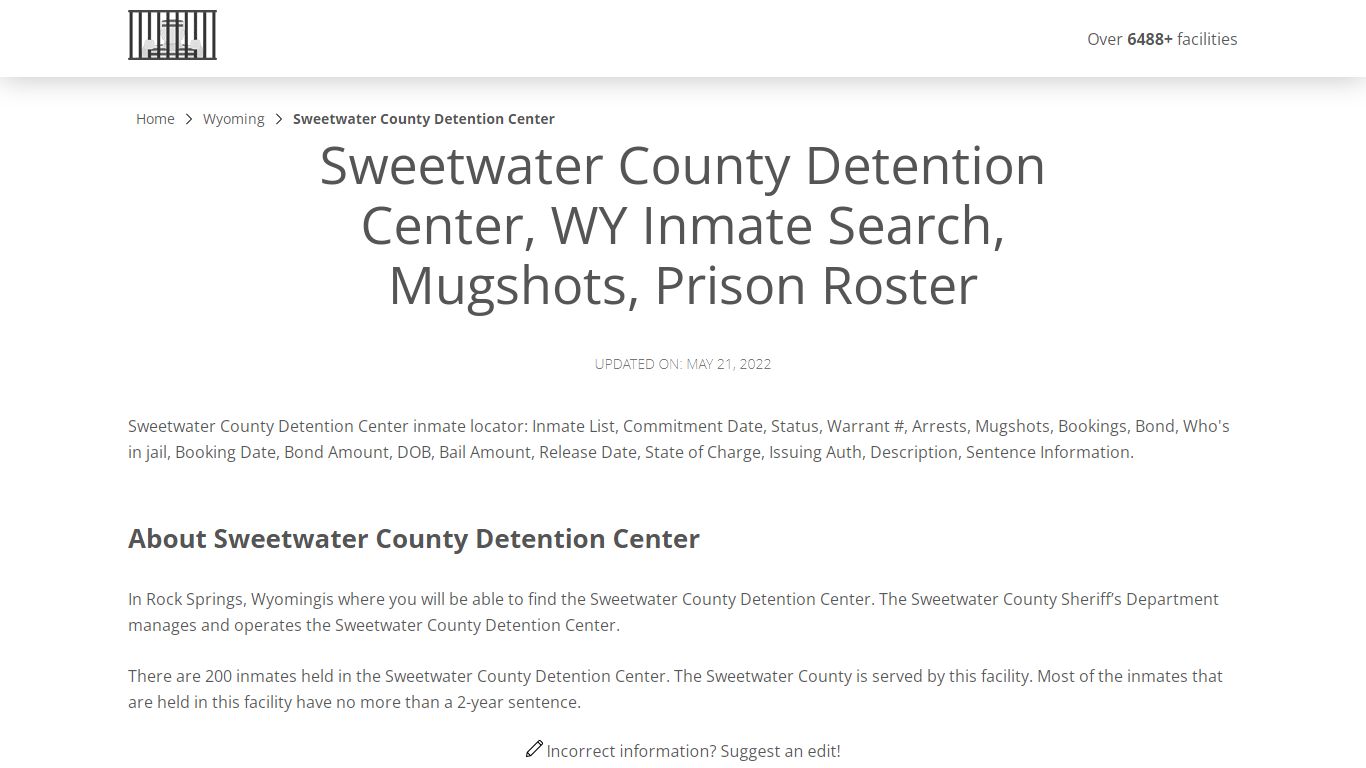 Sweetwater County Detention Center, WY Inmate Search ...